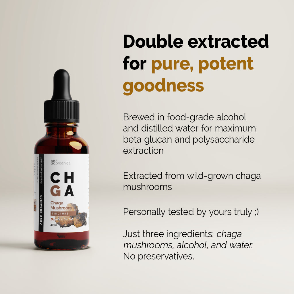 ABCD Organics® Chaga Mushroom Extract Tincture (1:3 Strength Double+ Extract)